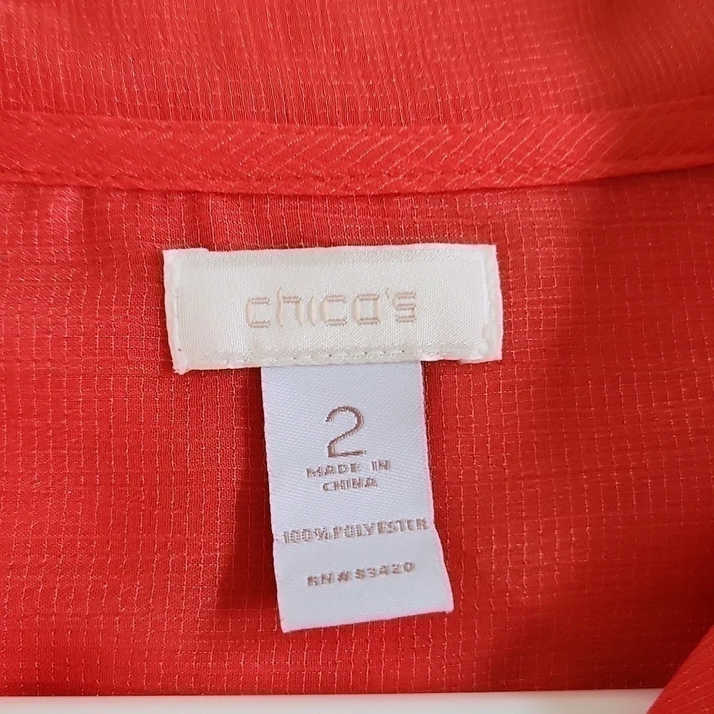 Chicos Sheer Shacket Traveling Coral orange size 2 Large 8/10 Lagenlook Fall - Picture 4 of 10